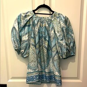 Tyler Boe Paisley Puff Sleeve Top - Blue and Green